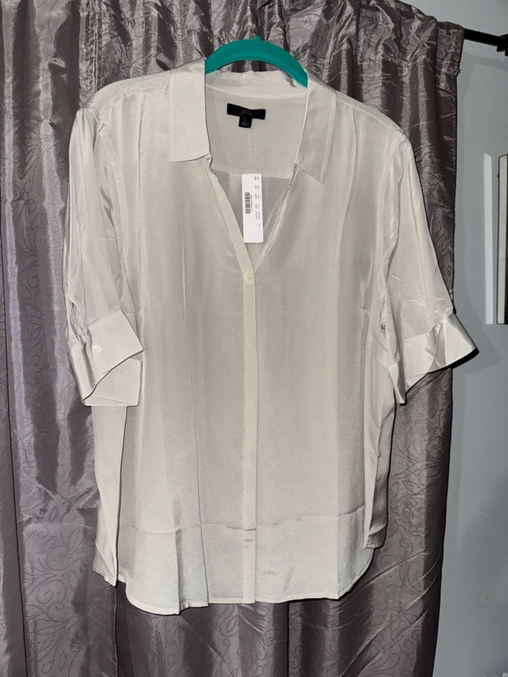 J. Crew Light Silver Satin Button-Up Blouse